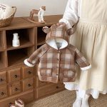 [73-120cm] チェック柄 フード付き モコモコ アウター - Image 10