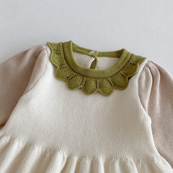 [73-110cm]コントラストカラー ニット ワンピース