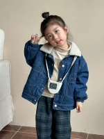 [80-150cm] ボア襟 デニム ジャケット - Image 2