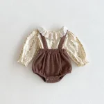 [66-100cm] 丸襟 小花柄 トップス & サロペット ロンパース - Image 5