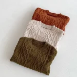 [80-130cm] クールネック ゲーブル編み セーター - Image 8