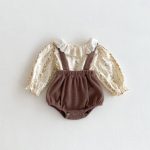 [66-100cm]フリル カラー 花柄 トップス&サロペット ロンパース - Image 3