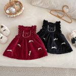 [73-120cm] ベロア裏起毛 リボン ワンピース - Image 7