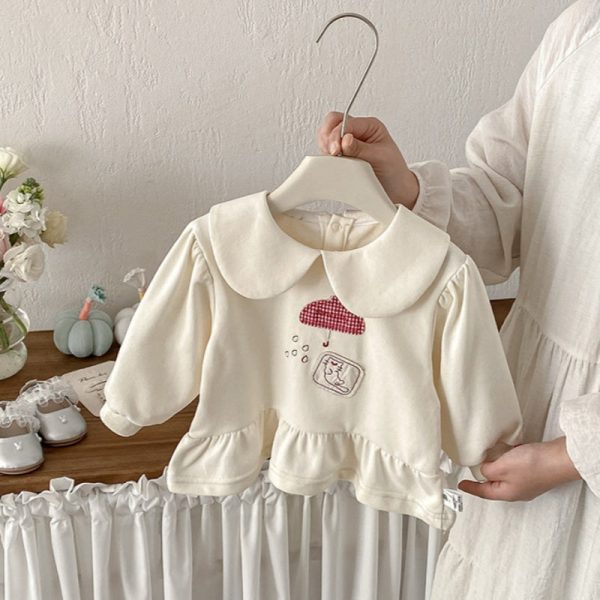 [73-100cm]韓国風襟付きスウェット&ハートデニムパンツ