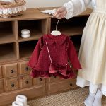 [73-120cm] ツイード風 お姫様 ワンピース&リボンアクセ