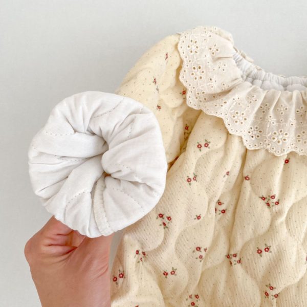 [66-90cm] レースカラー パッド プリント ロンパース