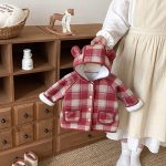 [73-120cm] チェック柄 フード付き モコモコ アウター - Image 3