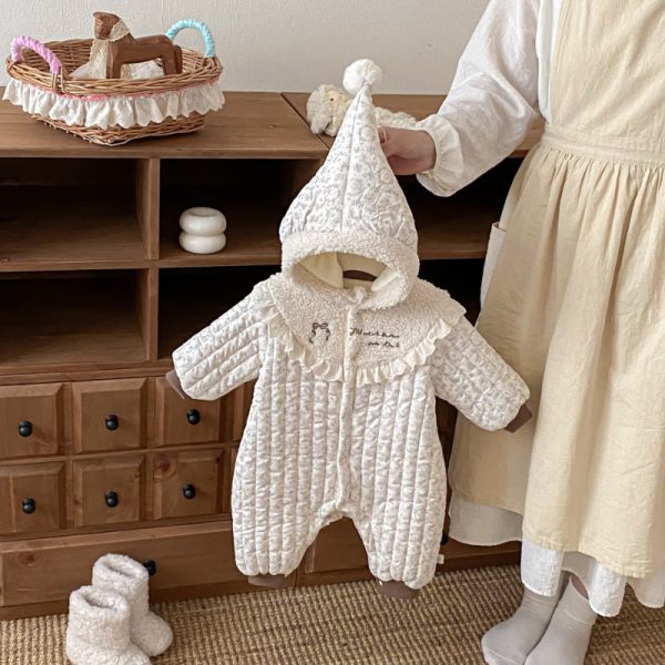 [66-90cm] フード付き 花柄 カバーオール