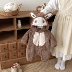 [66-90cm]うさぎ ファー風 フード 裏起毛 カバーオール - Image 11