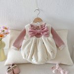 [66-90cm] カラフル ハート 裏起毛 ロンパース レース リブ インナー - Image 9