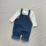 [73-100cm] 花柄 デニム サロペット - Image 5