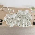 [66-140cm]ワンピース OR ロンパースレース襟リボン柄 可愛い - Image 3