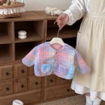 [73-120cm] 花柄 チェック 中綿 ジャケット - Image 5