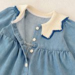 [73-110cm]ニット襟 デニム ワンピース - Image 9