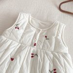 [66-90cm] チェリー 刺繍 キルティング カバーオール - Image 9