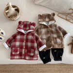 [73-120cm] チェック柄 フード付き モコモコ アウター - Image 6