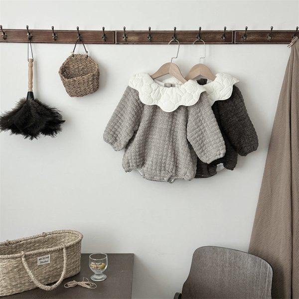 [73-100cm]暖かい フリル襟 ロンパース