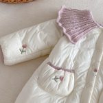 [66-90cm] 小花柄 キルティング ニット襟 あったか カバーオール - Image 2