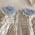 [66-90cm] 小花柄 キルティング ロンパース