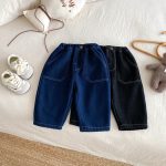 [73-120cm] 無地 裏起毛 デニムパンツ - Image 2