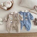 [66-90cm]コーデュロイ 犬 刺繍 カバーオール