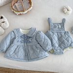 [73-100cm] リボン 裏起毛 キャミロンパース アウター - Image 2