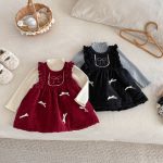 [73-120cm] ベロア裏起毛 リボン ワンピース - Image 11