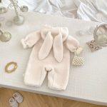 [66-90cm] 小花柄 うさぎ耳 フード付き カバーオール - Image 5