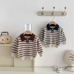 [80-130cm]セーター poloデザイン ボーダー  ルーズ カジュアル トップス - Image 8