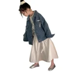 [90-150cm] リボン付き デニム アウター - Image 2