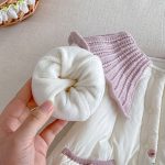 [66-90cm] 小花柄 キルティング ニット襟 あったか カバーオール - Image 9