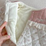 [66-90cm] 小花柄 キルティング フリルカラー カバーオール - Image 2