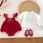 [66-100cm] 蝶結び 刺繍 あったか ロンパース、ワンピース