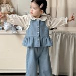 [73-100cm]ハート刺繍デニムベスト デニムパンツ 襟付きシャツ - Image 7