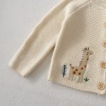 [66-100cm]キリン&ゾウ刺繍 ニット カーディガン