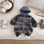 [66-90cm]レトロ フード 裏起毛 カバーオール - Image 3