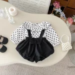 [66-100cm]2点セット フリル襟 ドット シャツ & サロペット - Image 11