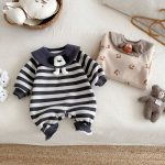 [66-90cm]犬柄 ボーダー 裏起毛 カバーオール - Image 11