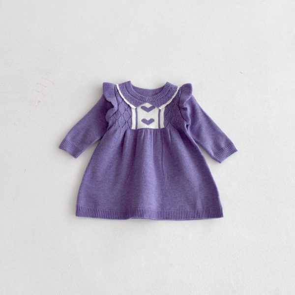 [66-100cm]ハート柄 ニット ワンピース