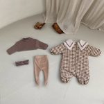 [66-90cm] 学院風 ボア襟 チェック カバーオール - Image 2