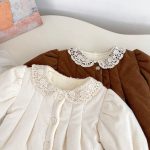 [73-120cm] レース襟 裏起毛 コットン コート - Image 12