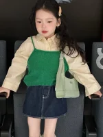 [90-140cm] グリーンキャミOR シャツ ORデニム スカート - Image 10