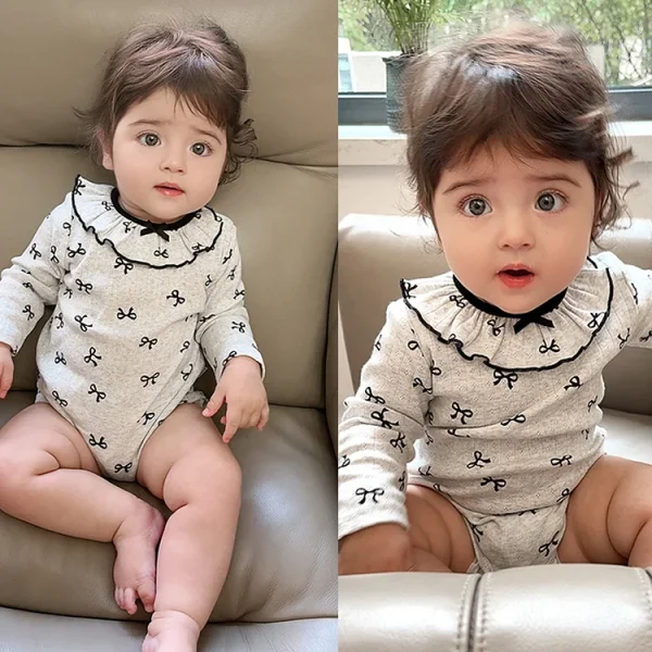 [66-90cm] フリル襟 リボン ロンパース