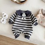 [66-90cm]犬柄 ボーダー 裏起毛 カバーオール - Image 16