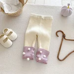 [66-100cm] ボンボン付き カラー切り替え レギンス - Image 10