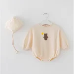 [66-100cm] ボンネット付き 熊柄 ロンパース - Image 4