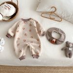 [66-90cm]犬柄 ボーダー 裏起毛 カバーオール - Image 5