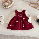 [73-120cm] ベロア裏起毛 リボン ワンピース - Image 15