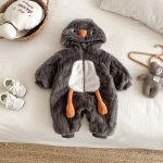 [66-90cm]うさぎ ファー風 フード 裏起毛 カバーオール - Image 10