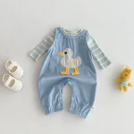 [66-100cm] カモデザイン サロペット & ボーダー シャツ 2点セット - Image 3